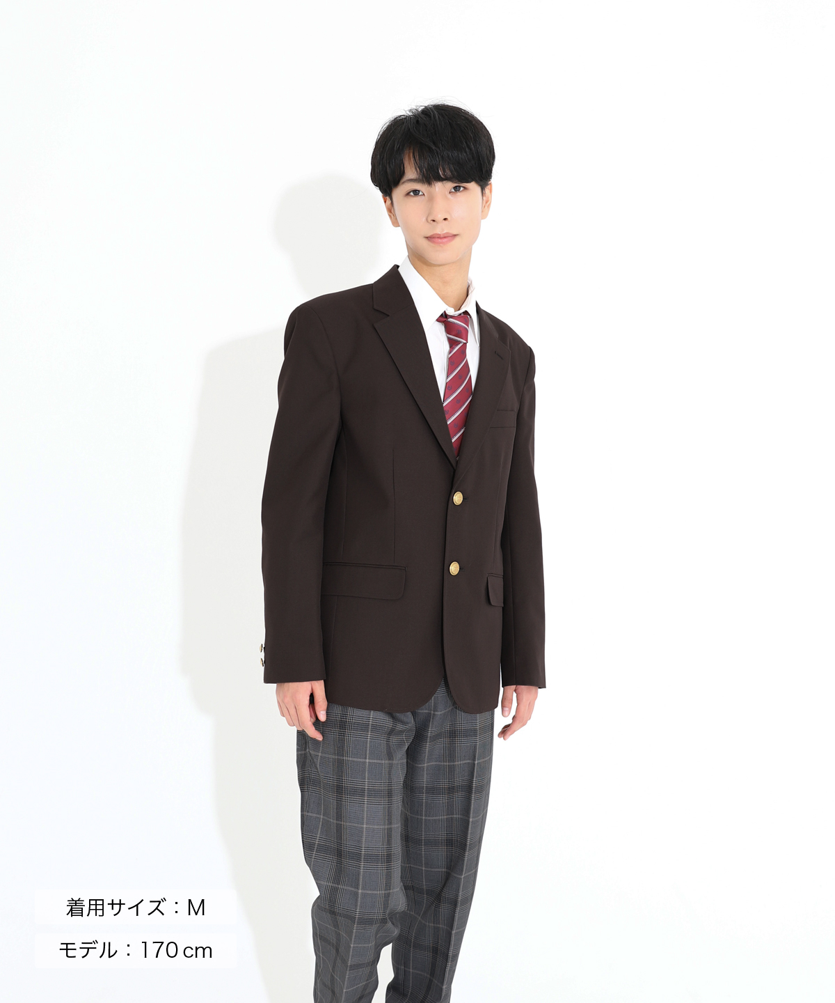L〕メンズブレザー4点 2つ釦ブラウンブレザー×グレーパンツ｜制服 学生
